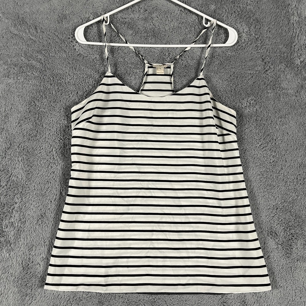 J.Crew Tank Top Women 6 Black White Horizontal Striped Racerback Spaghetti Strap